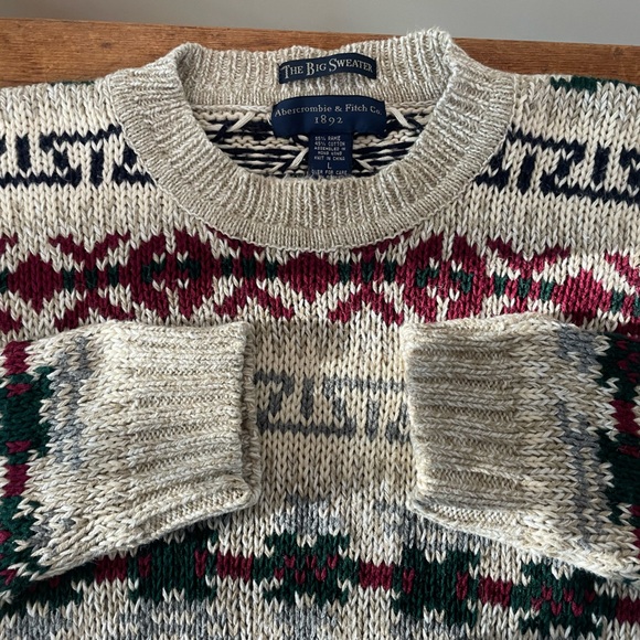 Vtg 90s Abercrombie & Fitch The Big Sweater Chunky Cotton Blend Pullover Men’s L - Picture 1 of 8